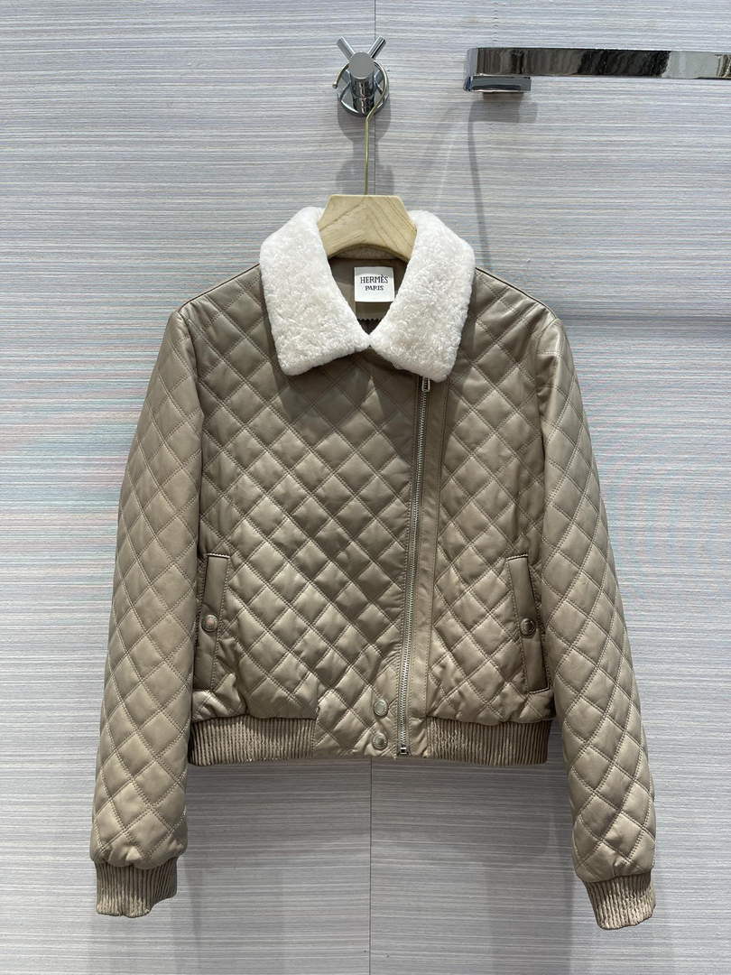 Hermes Women's Fashion Clothing Embossed Leather Jacket H33259