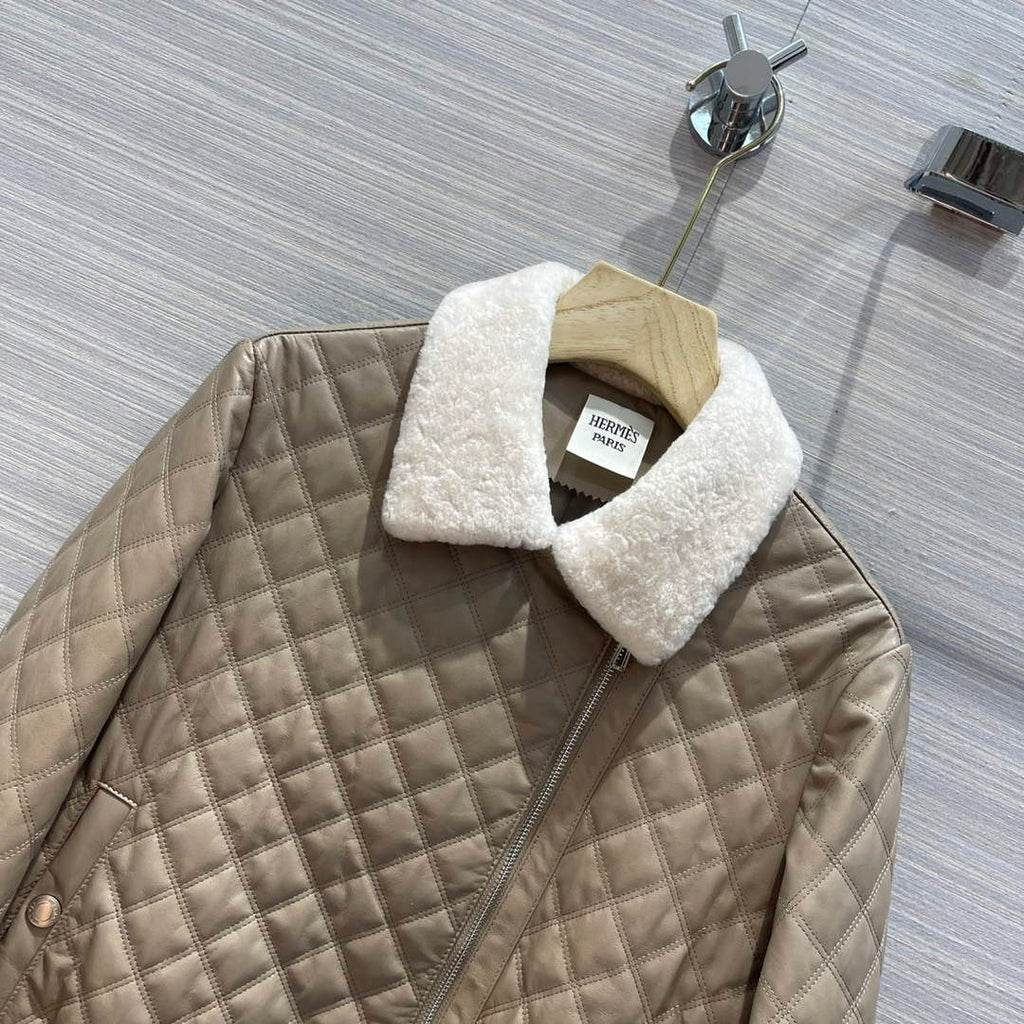 Hermes Women's Fashion Clothing Embossed Leather Jacket H33259