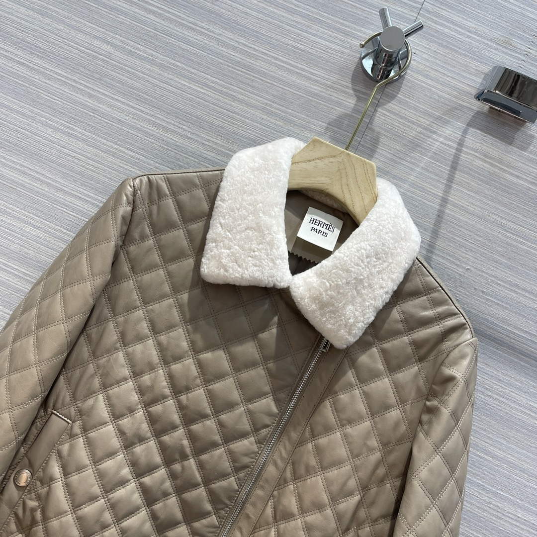 Hermes Women's Fashion Clothing Embossed Leather Jacket H33259