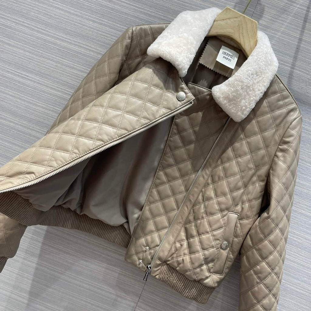 Hermes Women's Fashion Clothing Embossed Leather Jacket H33259