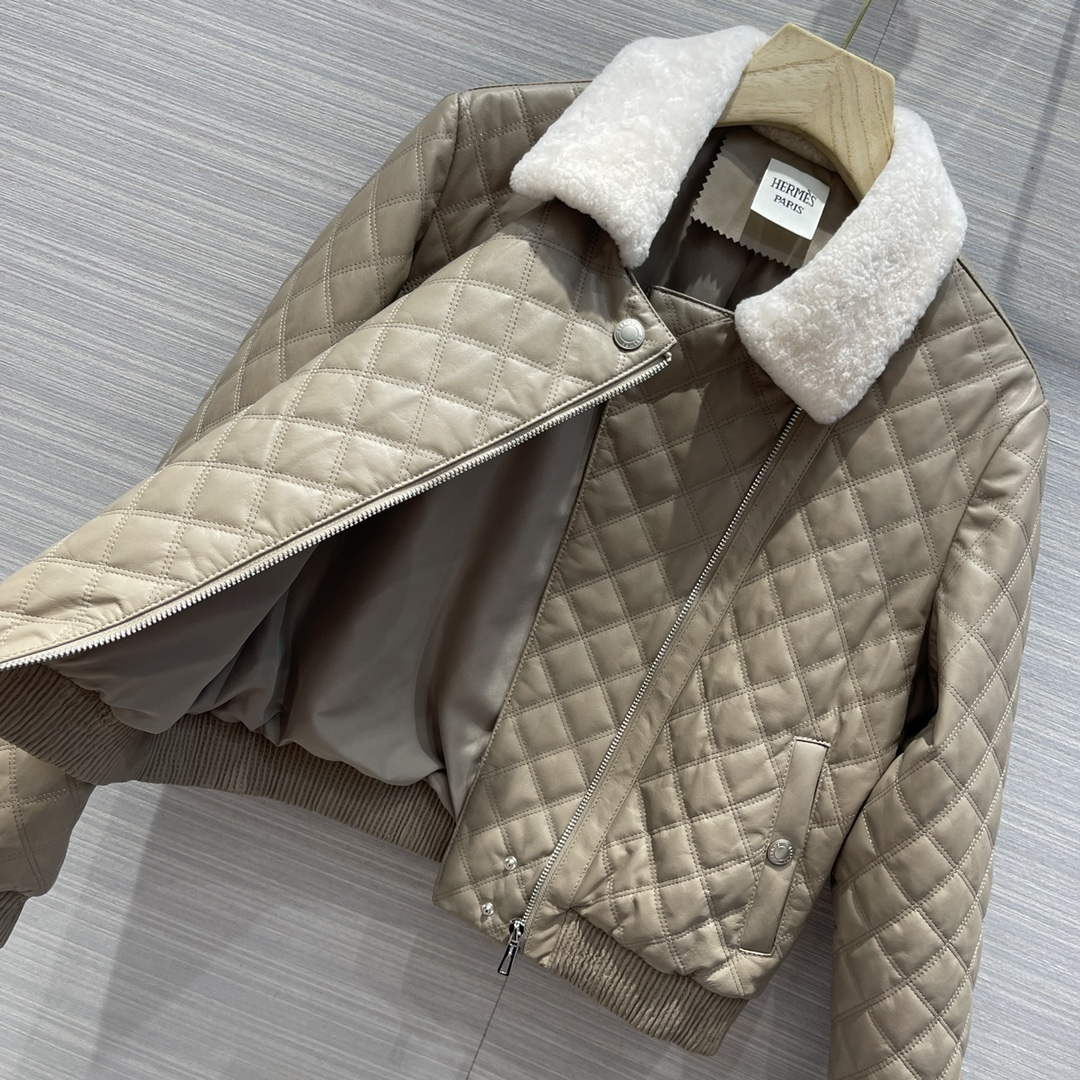 Hermes Women's Fashion Clothing Embossed Leather Jacket H33259