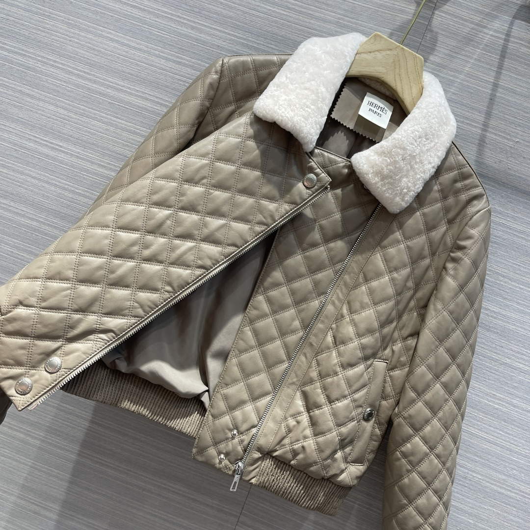 Hermes Women's Fashion Clothing Embossed Leather Jacket H33259