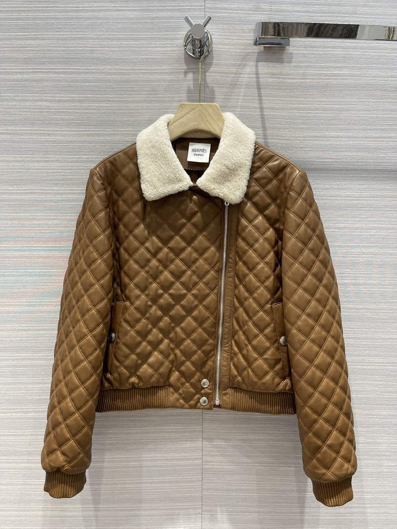 Hermes Women's Fashion Clothing Embossed Leather Jacket H33260