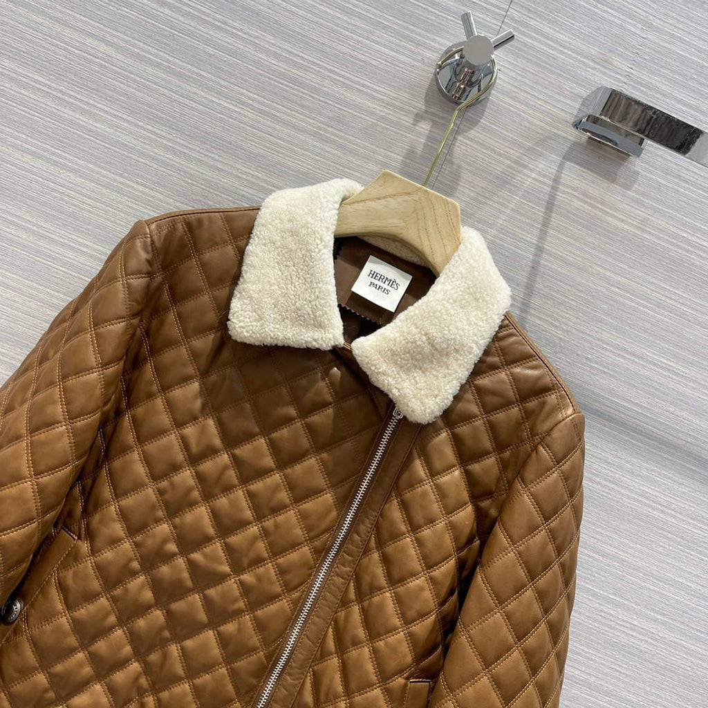 Hermes Women's Fashion Clothing Embossed Leather Jacket H33260