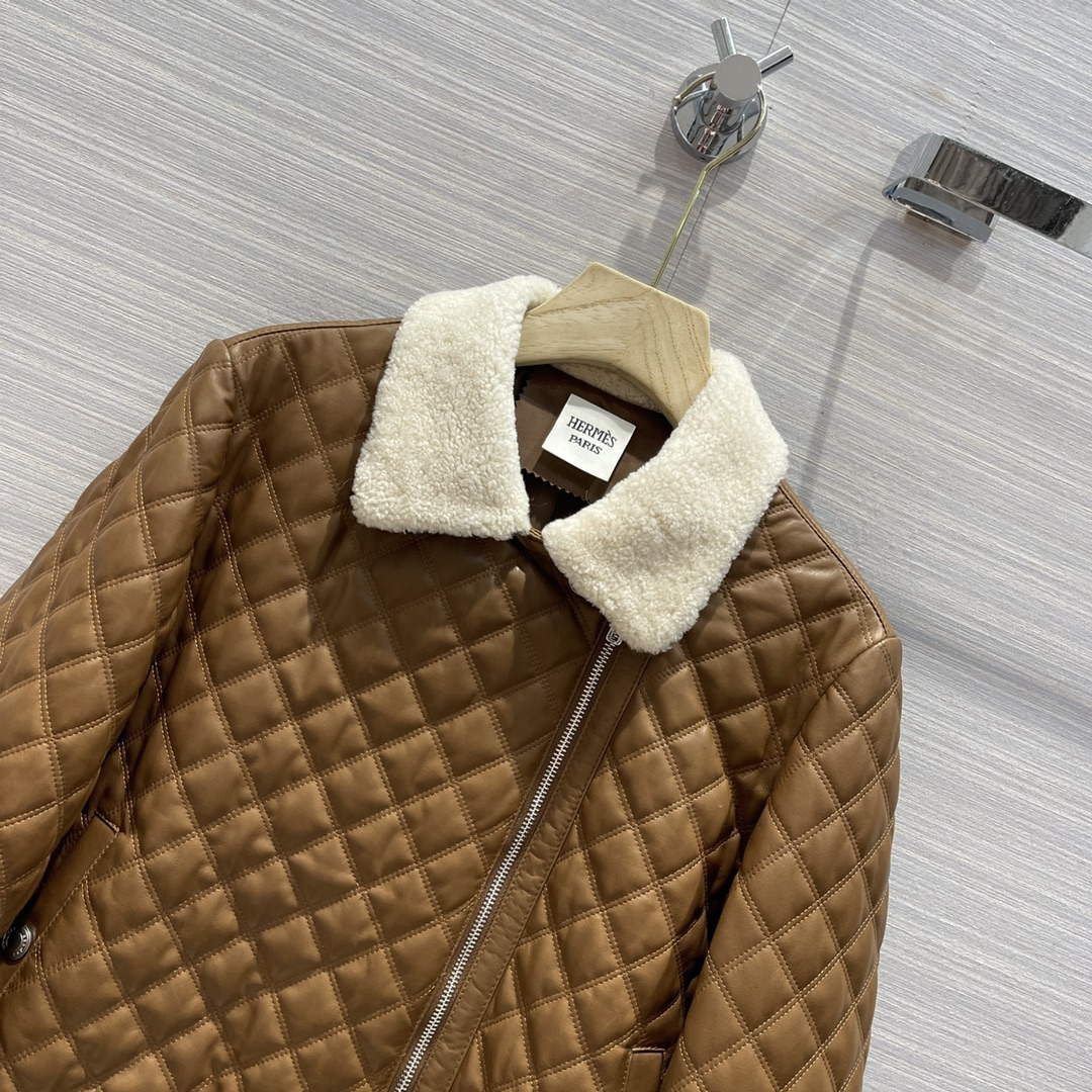 Hermes Women's Fashion Clothing Embossed Leather Jacket H33260