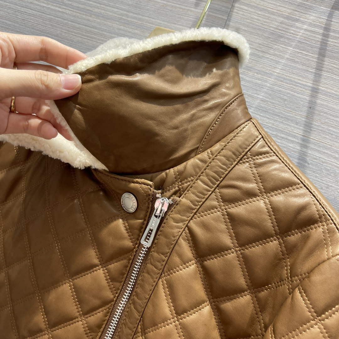 Hermes Women's Fashion Clothing Embossed Leather Jacket H33260