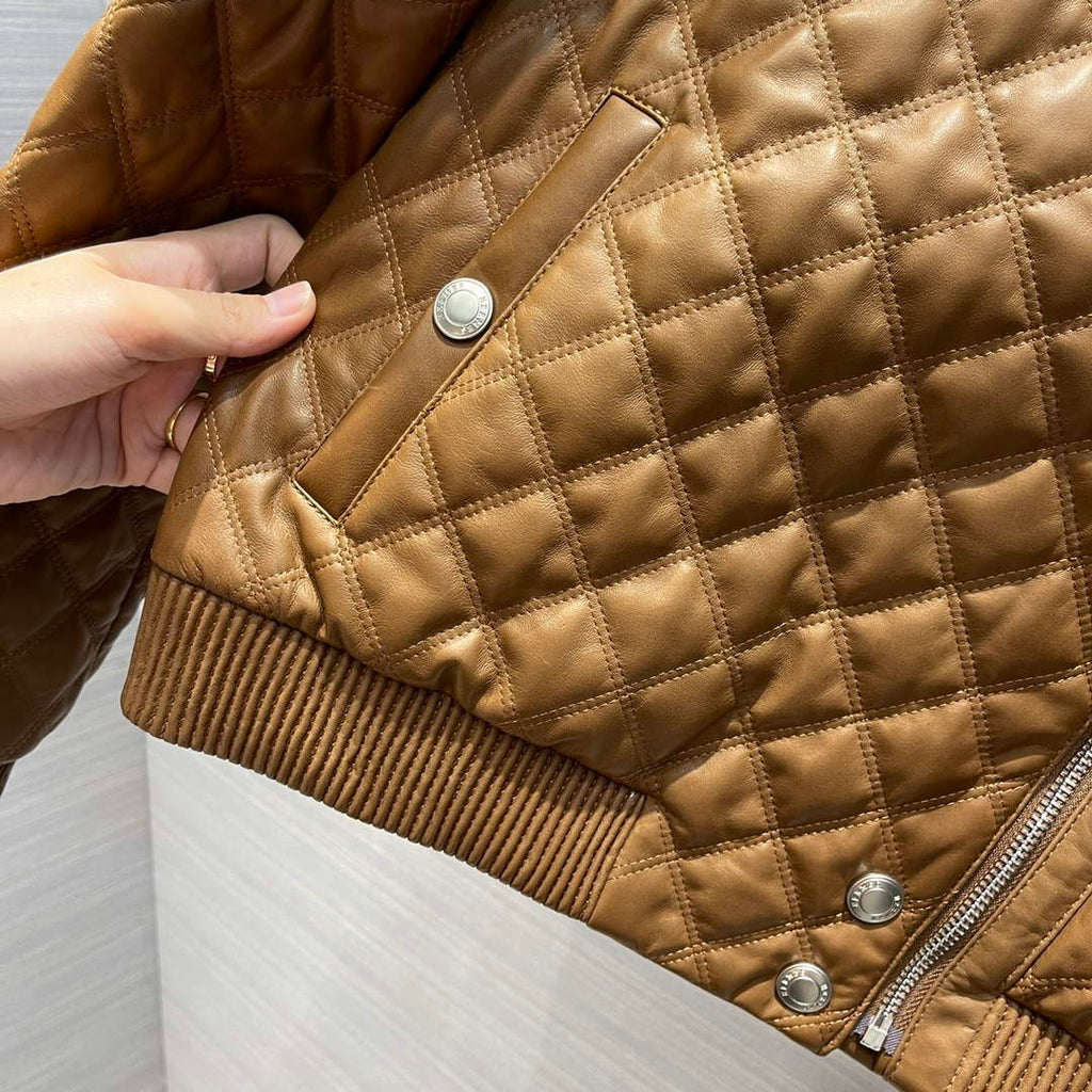 Hermes Women's Fashion Clothing Embossed Leather Jacket H33260