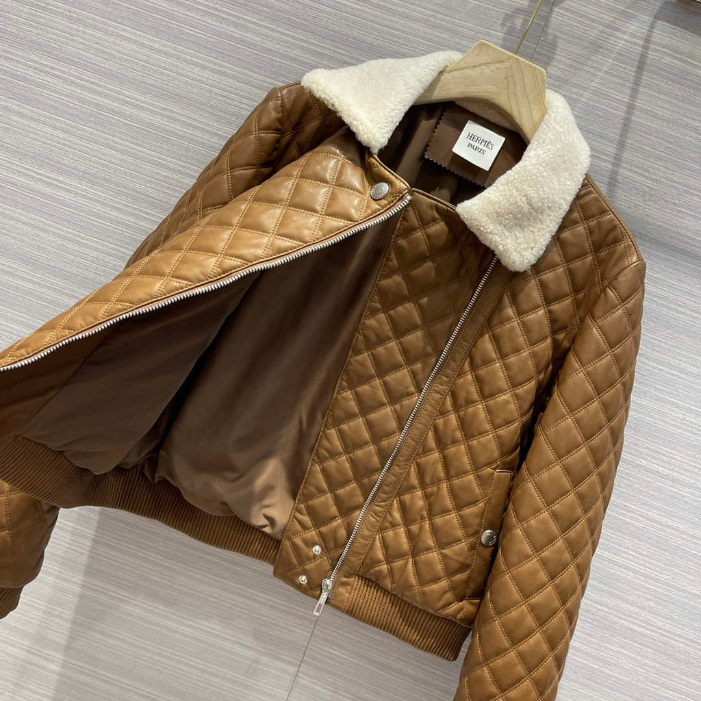 Hermes Women's Fashion Clothing Embossed Leather Jacket H33260