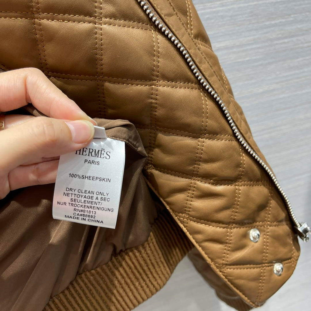 Hermes Women's Fashion Clothing Embossed Leather Jacket H33260