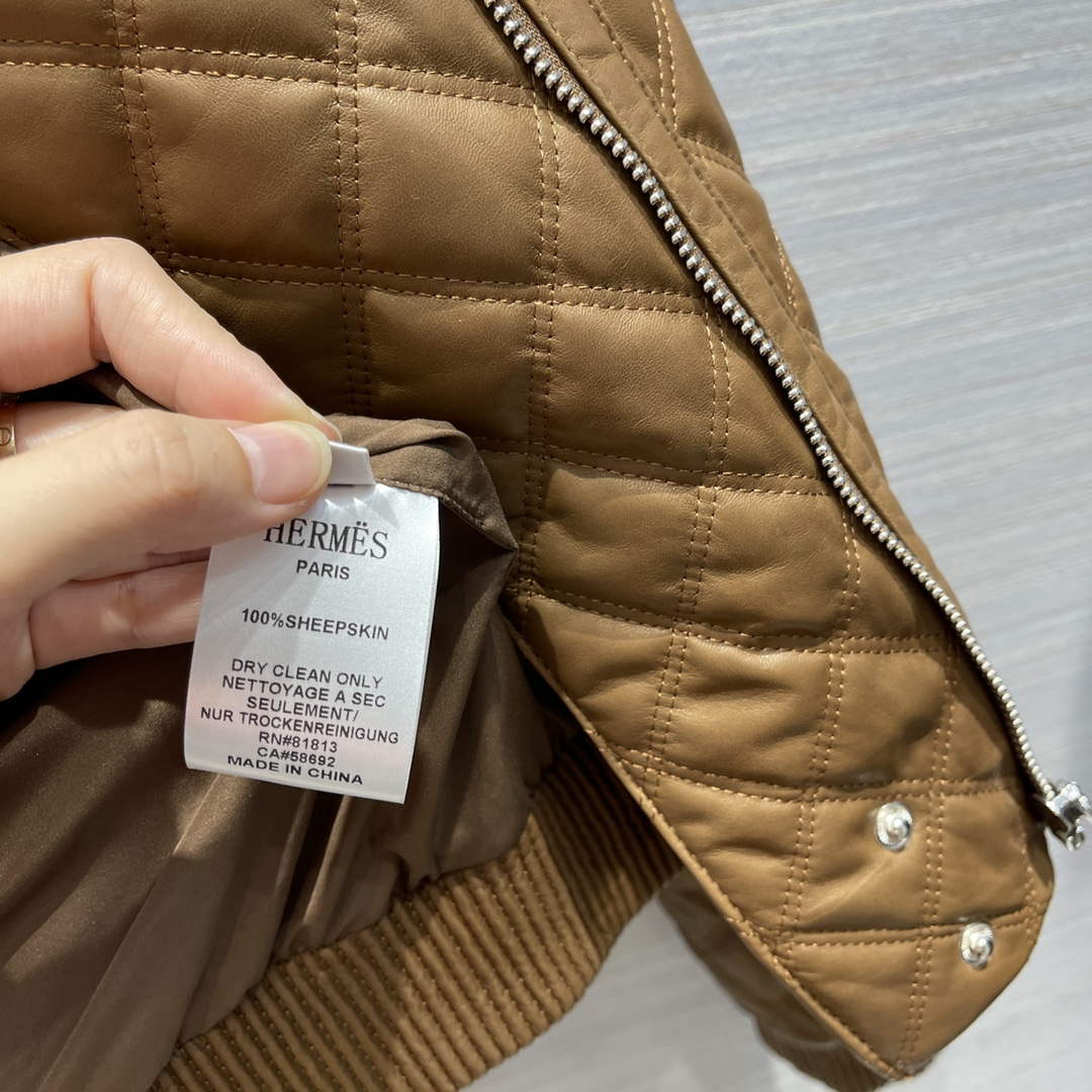 Hermes Women's Fashion Clothing Embossed Leather Jacket H33260