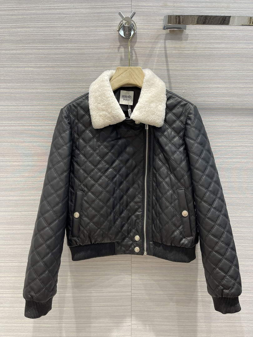Hermes Women's Fashion Clothing Embossed Leather Jacket H33261