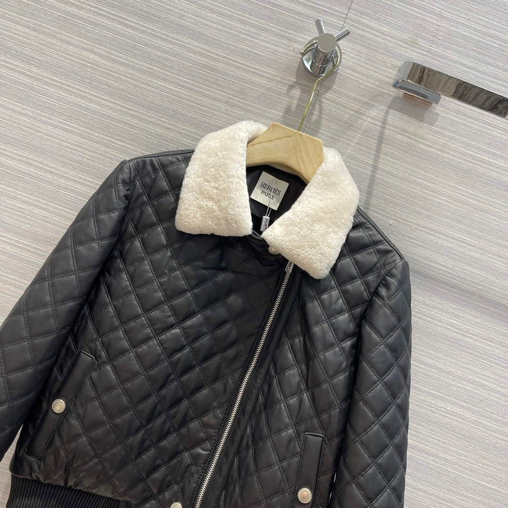 Hermes Women's Fashion Clothing Embossed Leather Jacket H33261