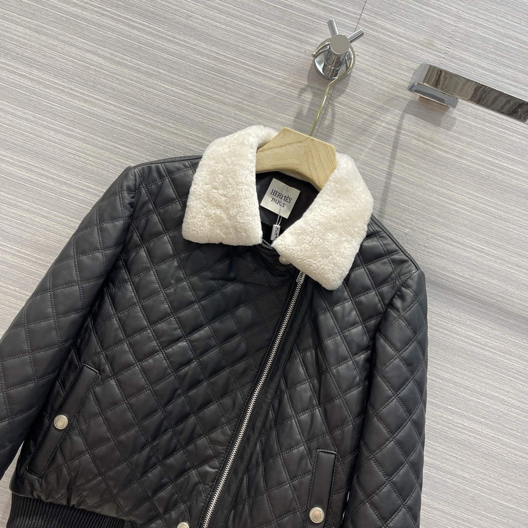 Hermes Women's Fashion Clothing Embossed Leather Jacket H33261