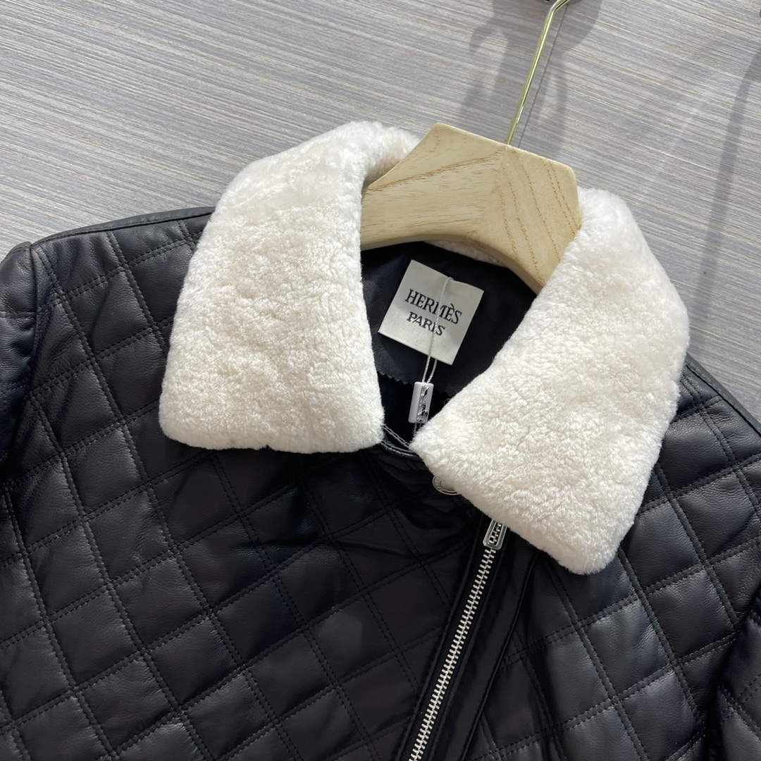 Hermes Women's Fashion Clothing Embossed Leather Jacket H33261
