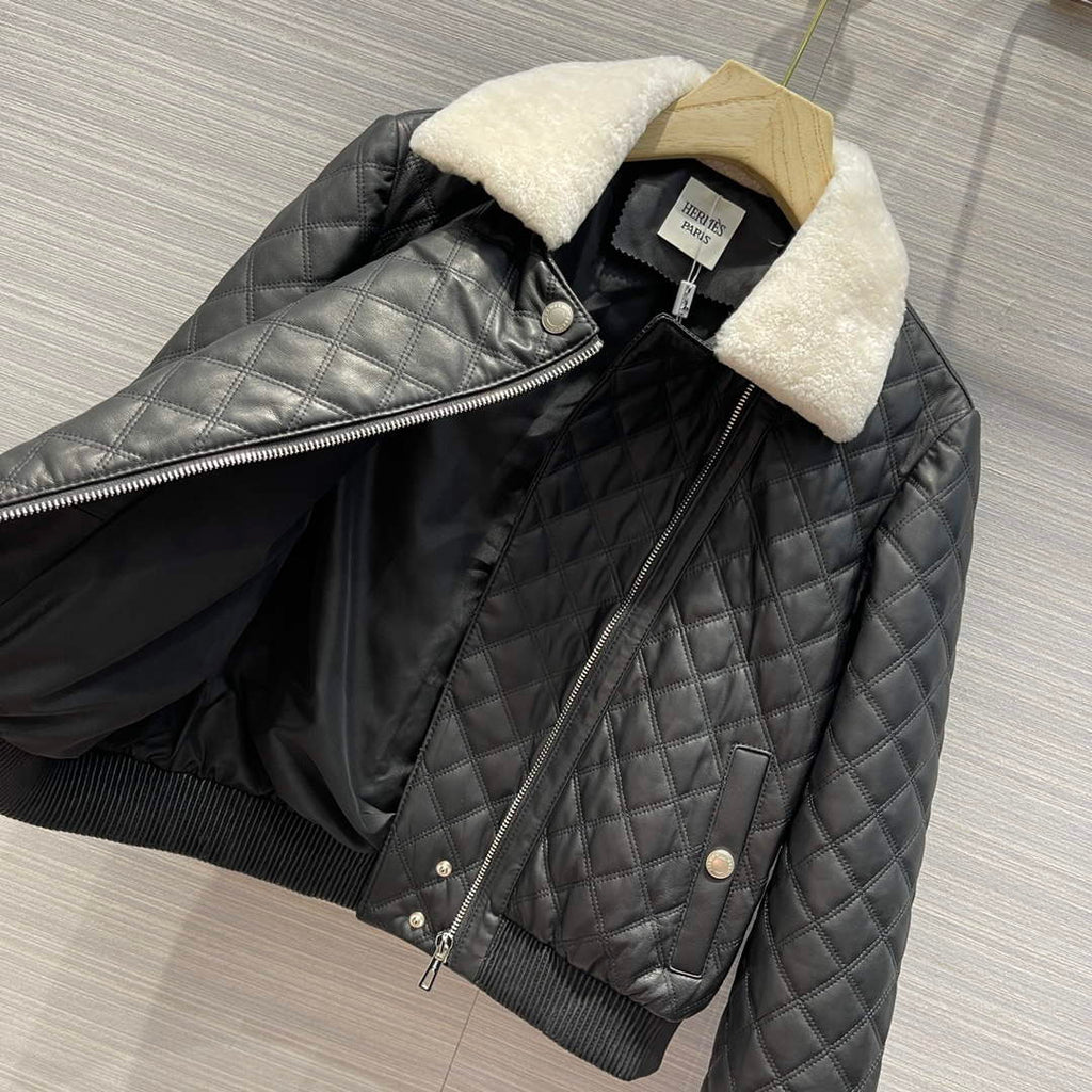 Hermes Women's Fashion Clothing Embossed Leather Jacket H33261