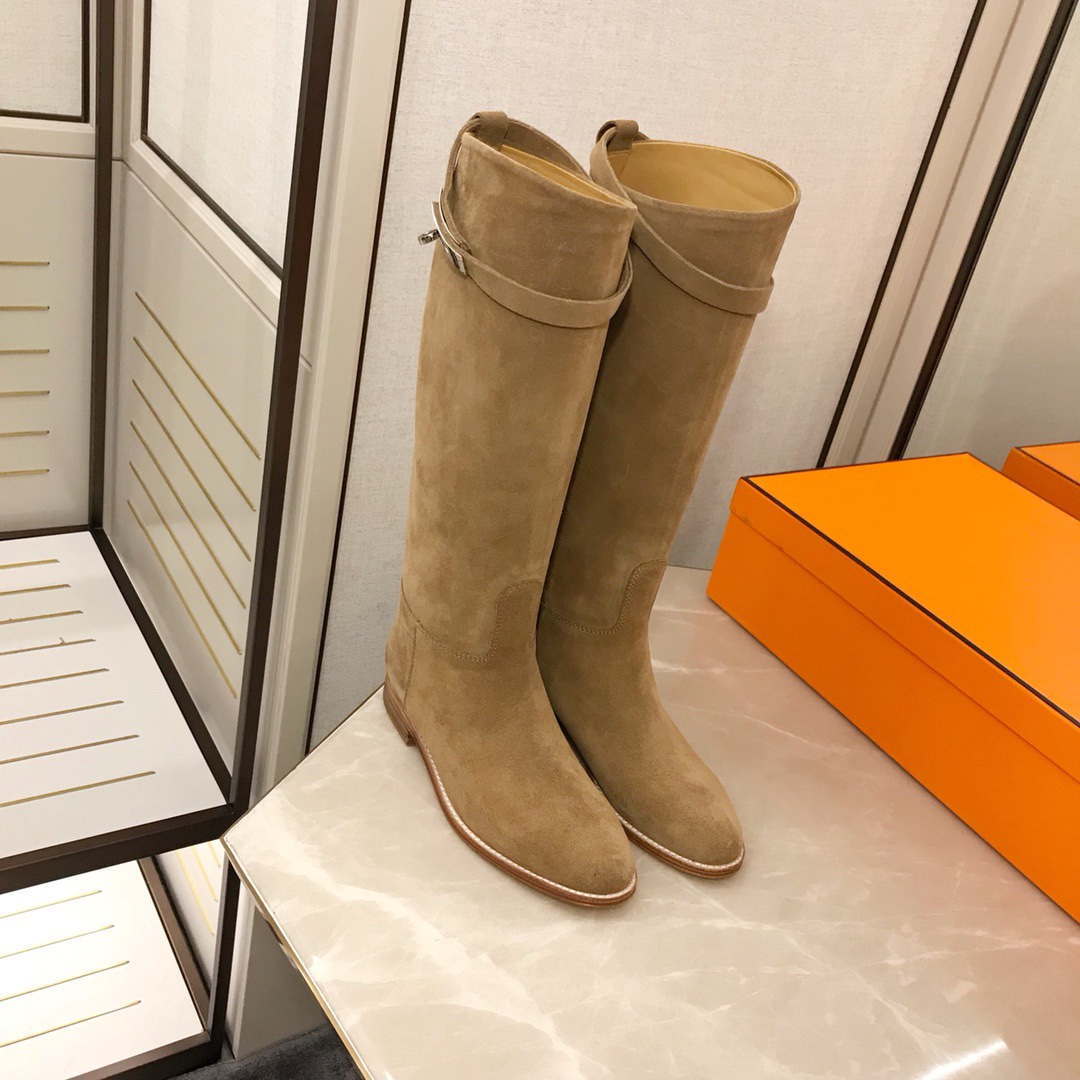 Herm¨¨s Women's  Jumping leather riding boots H042138Zv01340 Tan