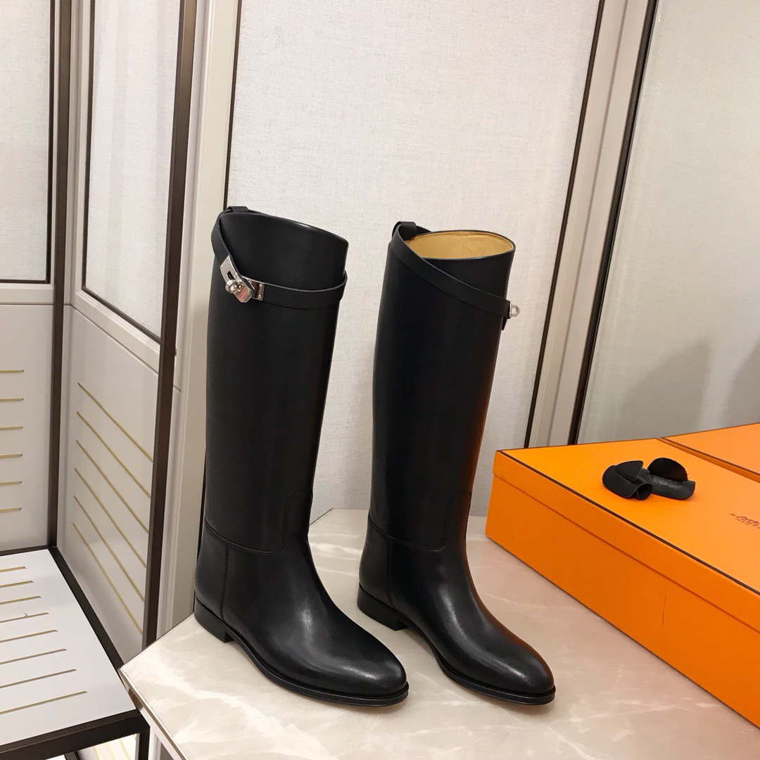 Herm¨¨s Women's  Jumping leather riding boots H042138Zv01340 Black