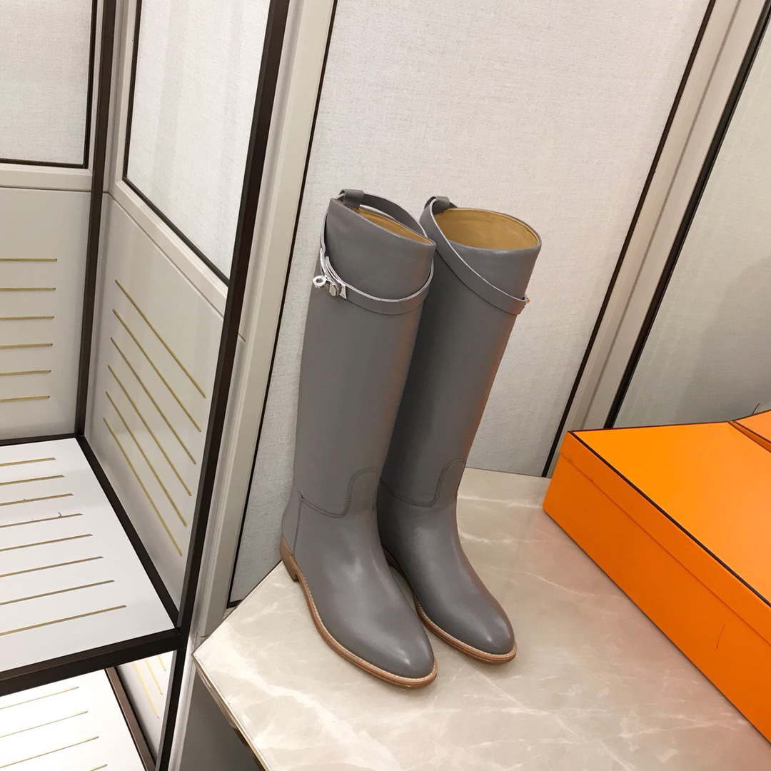 Herm¨¨s Women's Jumping leather riding boots H042138Zv01340 Gray
