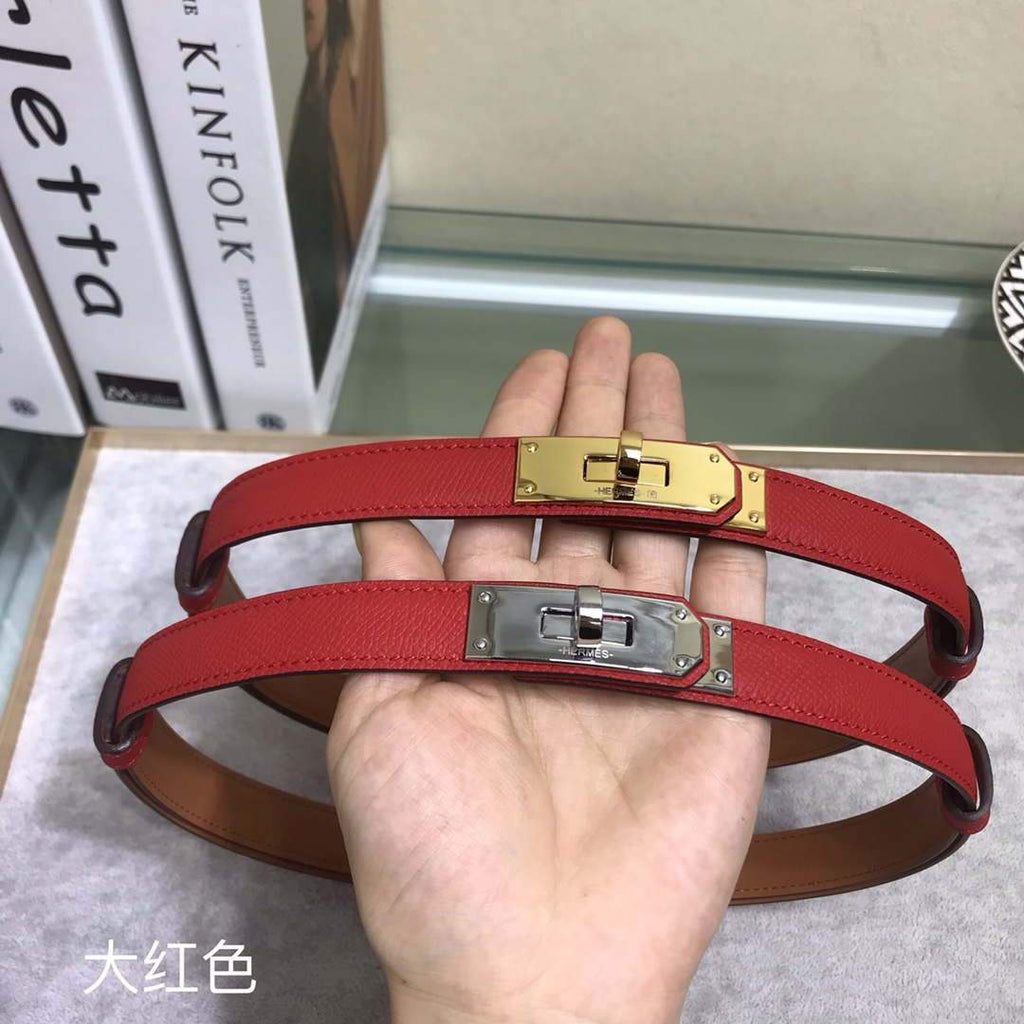 Hermes Women's Kelly Leather Belt 20MM 19019 Red - luxibagsmall