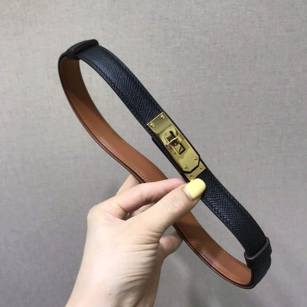 Hermes Women's Kelly Leather Belt 20MM 19019 Black - luxibagsmall