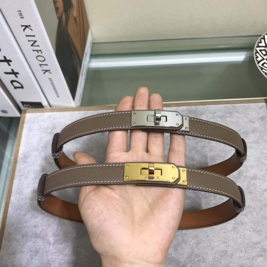 Hermes Women's Kelly Leather Belt 20MM 19019 Gray - luxibagsmall