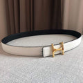 Hermes Women's Leather H Buckle Belt 24MM 19023 White - luxibagsmall