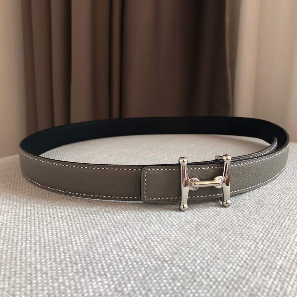 Hermes Women's Leather H Buckle Belt 24MM 19024 Gray - luxibagsmall