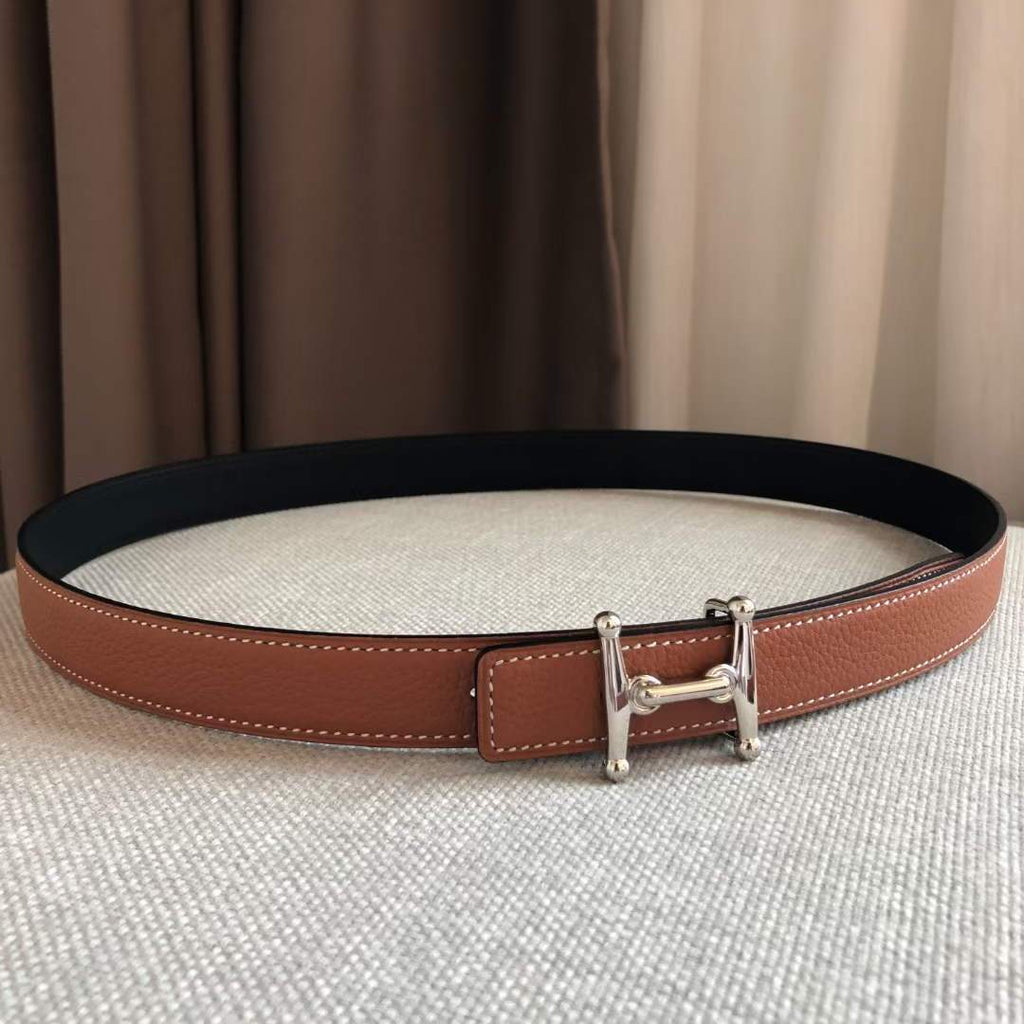 Hermes Women's Leather H Buckle Belt 24MM 19025 Brown - luxibagsmall