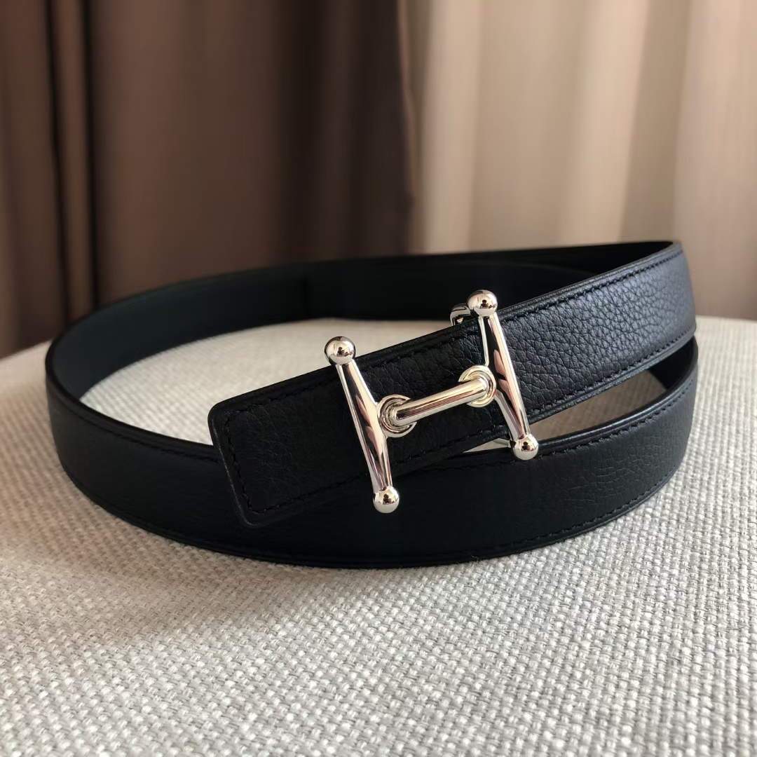 Hermes Women's Leather H Buckle Belt 24MM 19026 Black - luxibagsmall