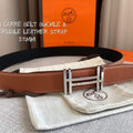 Hermes Women's Leather H Buckle Belt 32MM 19053 Tan - luxibagsmall