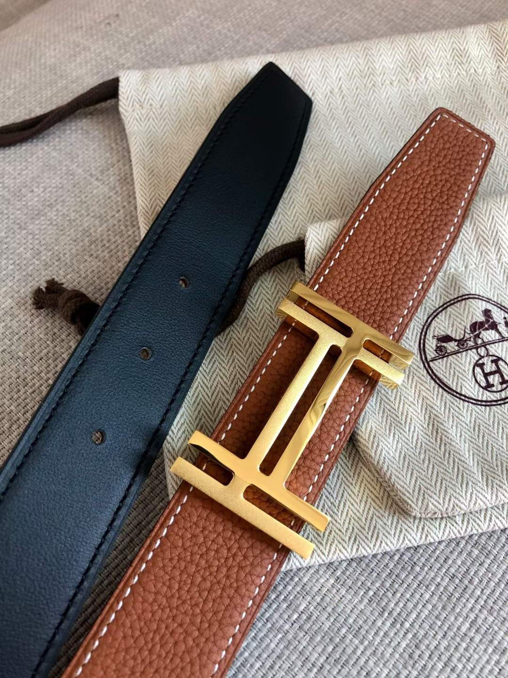 Hermes Women's Leather H Buckle Belt 32MM 19053 Tan - luxibagsmall