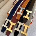 Hermes Women's Leather H Buckle Belt 32MM 19054 Navy Blue - luxibagsmall