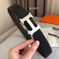 Hermes Women's Leather H Buckle Belt 32MM 19055 Black - luxibagsmall