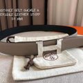 Hermes Women's Leather H Buckle Belt 32MM 19056 Gray - luxibagsmall