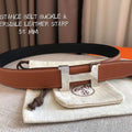 Hermes Women's Leather H Buckle Belt 32MM 19058 Tan - luxibagsmall