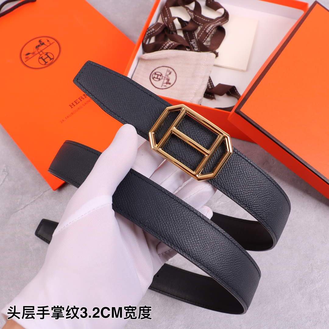 Hermes Women's Leather H Buckle Belt 32MM 19031 Black - luxibagsmall