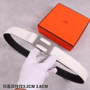 Hermes Women's Leather H Buckle Belt 32MM 19033 White - luxibagsmall