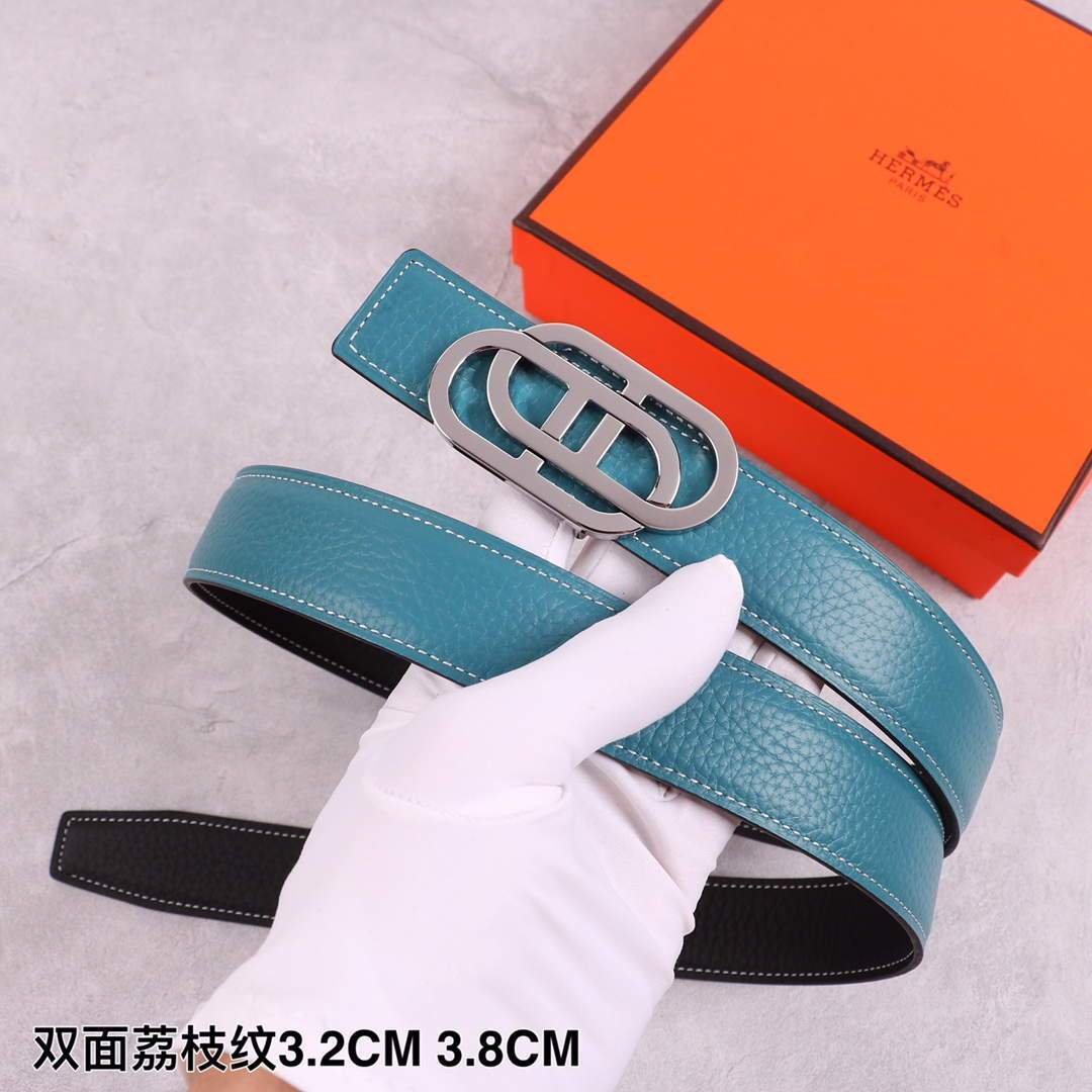 Hermes Women's Leather Belt 32MM 19035 Blue - luxibagsmall