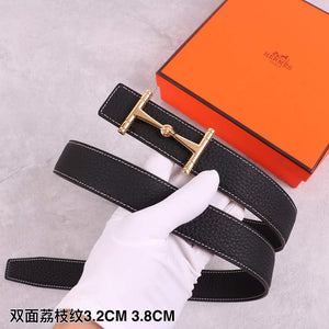Hermes Women's Leather H Buckle Belt 32MM 19036 Black - luxibagsmall