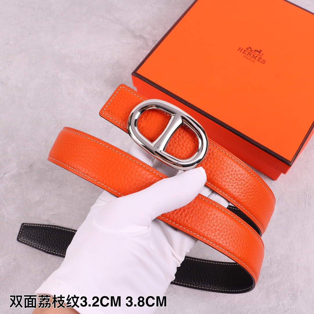 Hermes Women's Leather Belt 32MM 19037 Orange - luxibagsmall