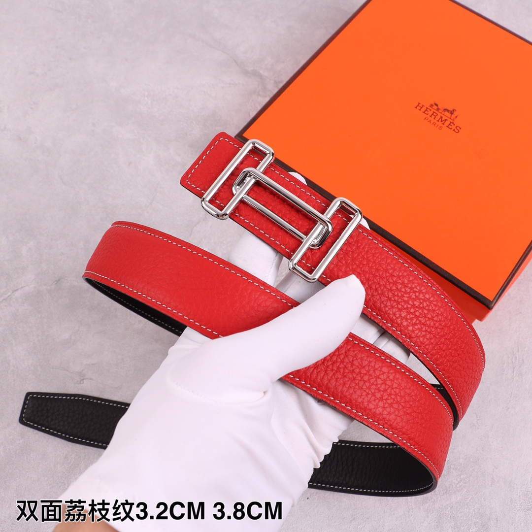 Hermes Women's Leather Belt 32MM 19038 Red - luxibagsmall