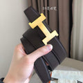Hermes Women's Leather H Buckle Belt 32MM 19041 Brown - luxibagsmall