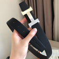 Hermes Women's Leather H Buckle Belt 32MM 19042 Black - luxibagsmall