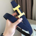 Hermes Women's Leather H Buckle Belt 32MM 19043 Navy Blue - luxibagsmall