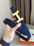 Hermes Women's Leather H Buckle Belt 32MM 19043 Navy Blue - luxibagsmall