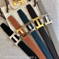 Hermes Women's Leather H Buckle Belt 32MM 19044 Tan - luxibagsmall