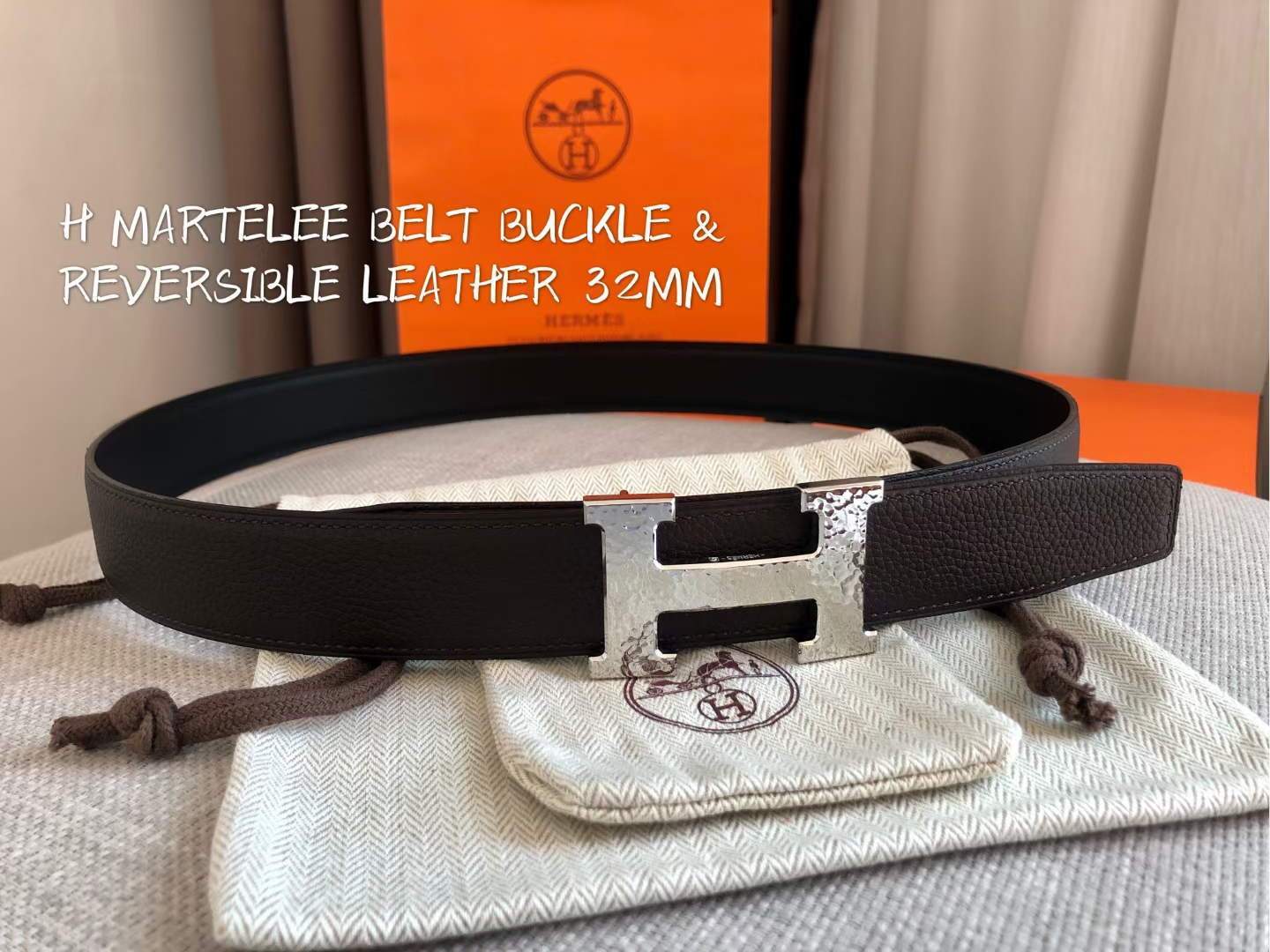 Hermes Women's Leather H Buckle Belt 32MM 19045 Coffee - luxibagsmall