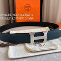 Hermes Women's Leather H Buckle Belt 32MM 19046 Navy Blue - luxibagsmall