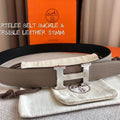 Hermes Women's Leather H Buckle Belt 32MM 19047 Gray - luxibagsmall