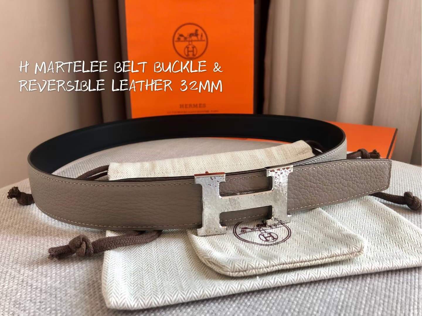 Hermes Women's Leather H Buckle Belt 32MM 19047 Gray - luxibagsmall